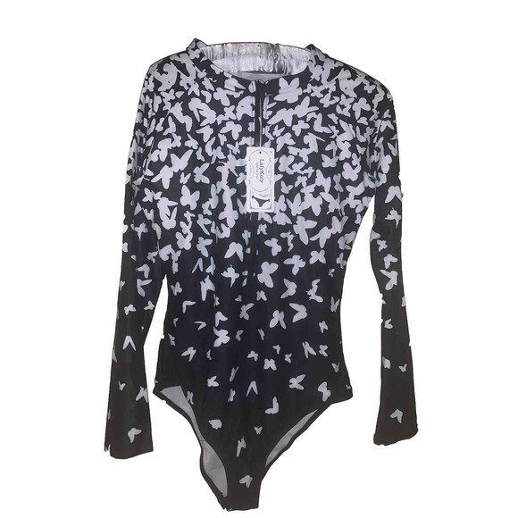 NEW With Tags LafyKoly XL Long Sleeved Black One Piece Padded/ Zipper Swimsuit - Picture 1 of 5